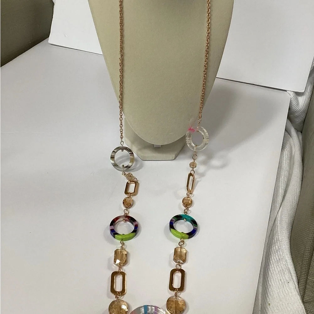 Fashion Jewelry Multicolor and Gold Tone Long Necklace, NWT